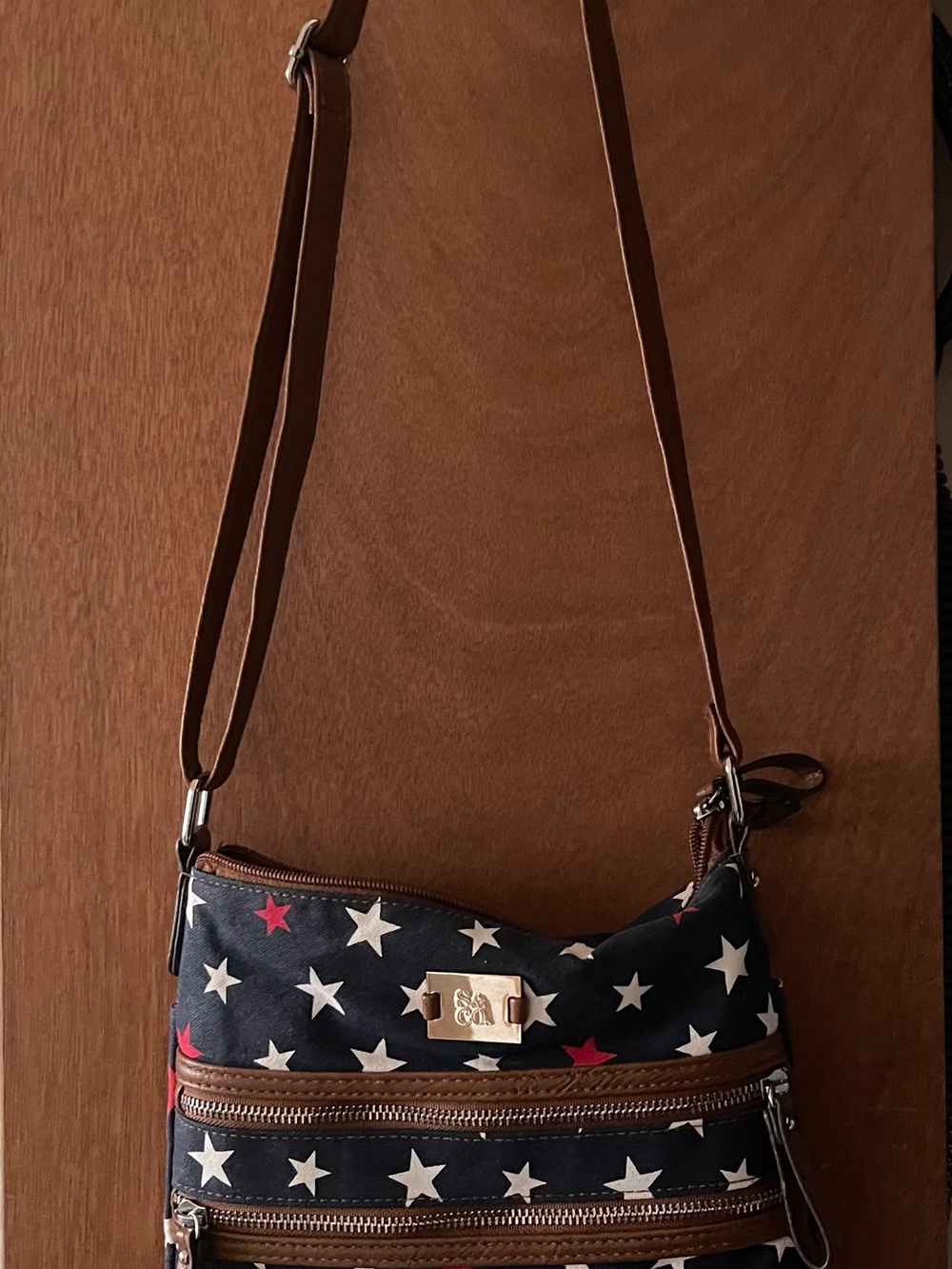 Style & Co Navy Star Crossbody Bag with Brown Trim - Picture 3 of 9